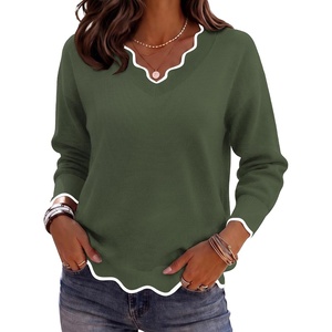 Zeagoo Women’s 2026 Fall V Neck Sweater Long Sleeve Lightweight Knit Tops(Army Green)