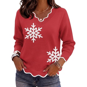 Zeagoo Women’s 2026 Fall V Neck Sweater Long Sleeve Lightweight Knit Tops(Z – Snowflakes)