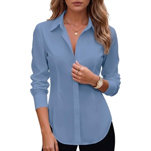 Zeagoo Women’s Button Down Shirts Long Sleeve Business Casual Blouses Tops(Grey Blue)