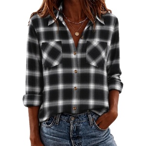 Zeagoo Womens Flannel Plaid Shirts Long Sleeve Button Down Tops Work Blouse(Black)