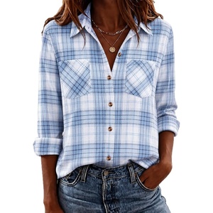 Zeagoo Womens Flannel Plaid Shirts Long Sleeve Button Down Tops Work Blouse(Blue White Plaid)