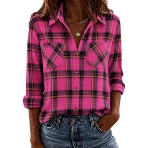 Zeagoo Womens Flannel Plaid Shirts Long Sleeve Button Down Tops Work Blouse(Hot Pink)