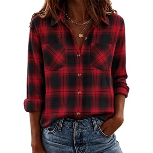 Zeagoo Womens Flannel Plaid Shirts Long Sleeve Button Down Tops Work Blouse(Red)