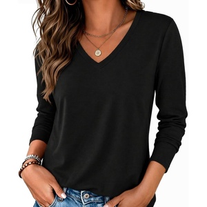 Zeagoo Womens Shirts Long Sleeve Tops V Neck Casual Basic Tee Fall Outfits(Black)