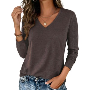 Zeagoo Womens Shirts Long Sleeve Tops V Neck Casual Basic Tee Fall Outfits(Chocolate Brown)