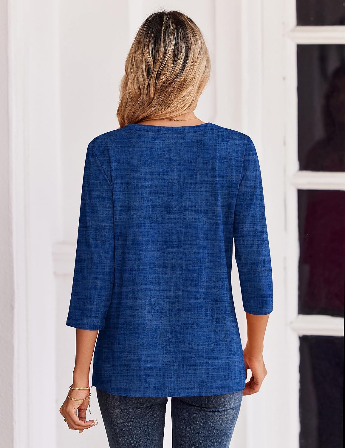 image:imageZeagoo 34 Length Sleeve Womens Tops Casual Dressy Summer Fall ShirtsPrinted Navy