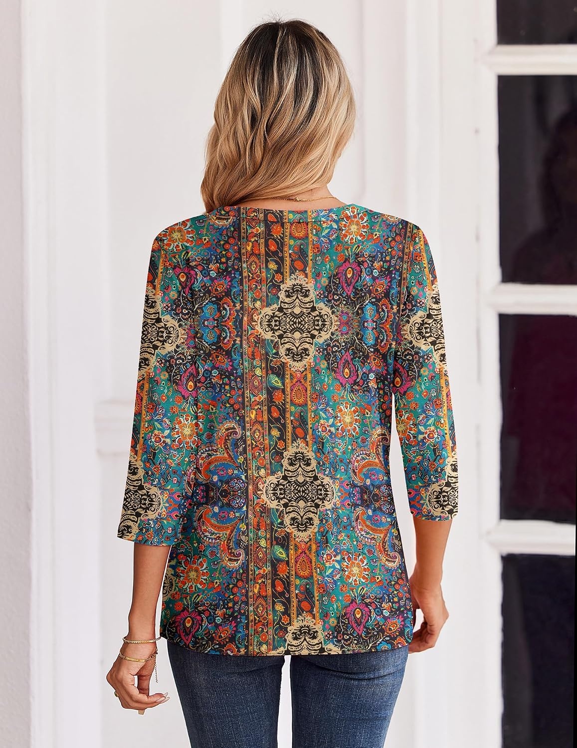 image:imageZeagoo 34 Length Sleeve Womens Tops Casual Dressy Summer Fall ShirtsWhite Floral