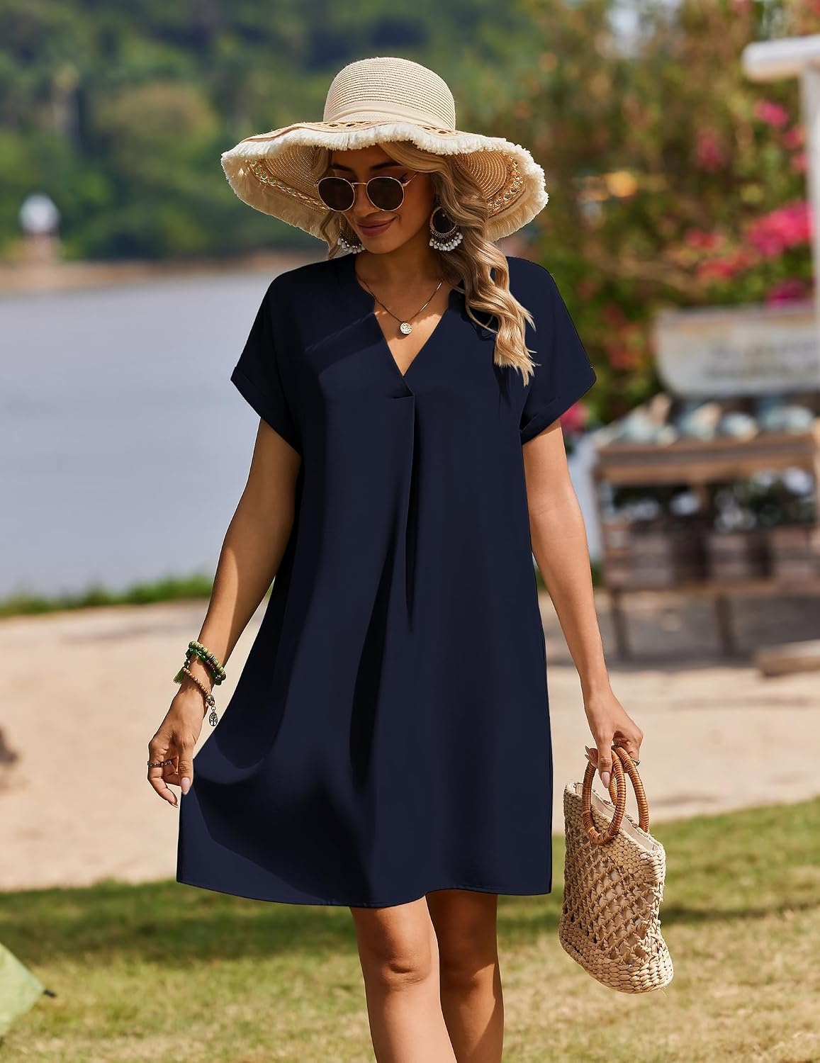 image:imageZeagoo Summer Dresses for Women Shift Dress Casual Mini Vacation Sundress02 Solid Navy