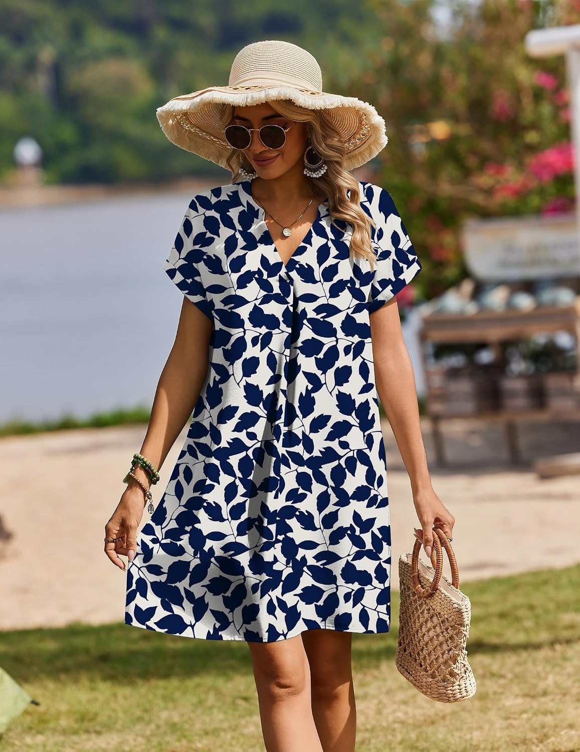 image:imageZeagoo Summer Dresses for Women Shift Dress Casual Mini Vacation SundressAnavy Floral