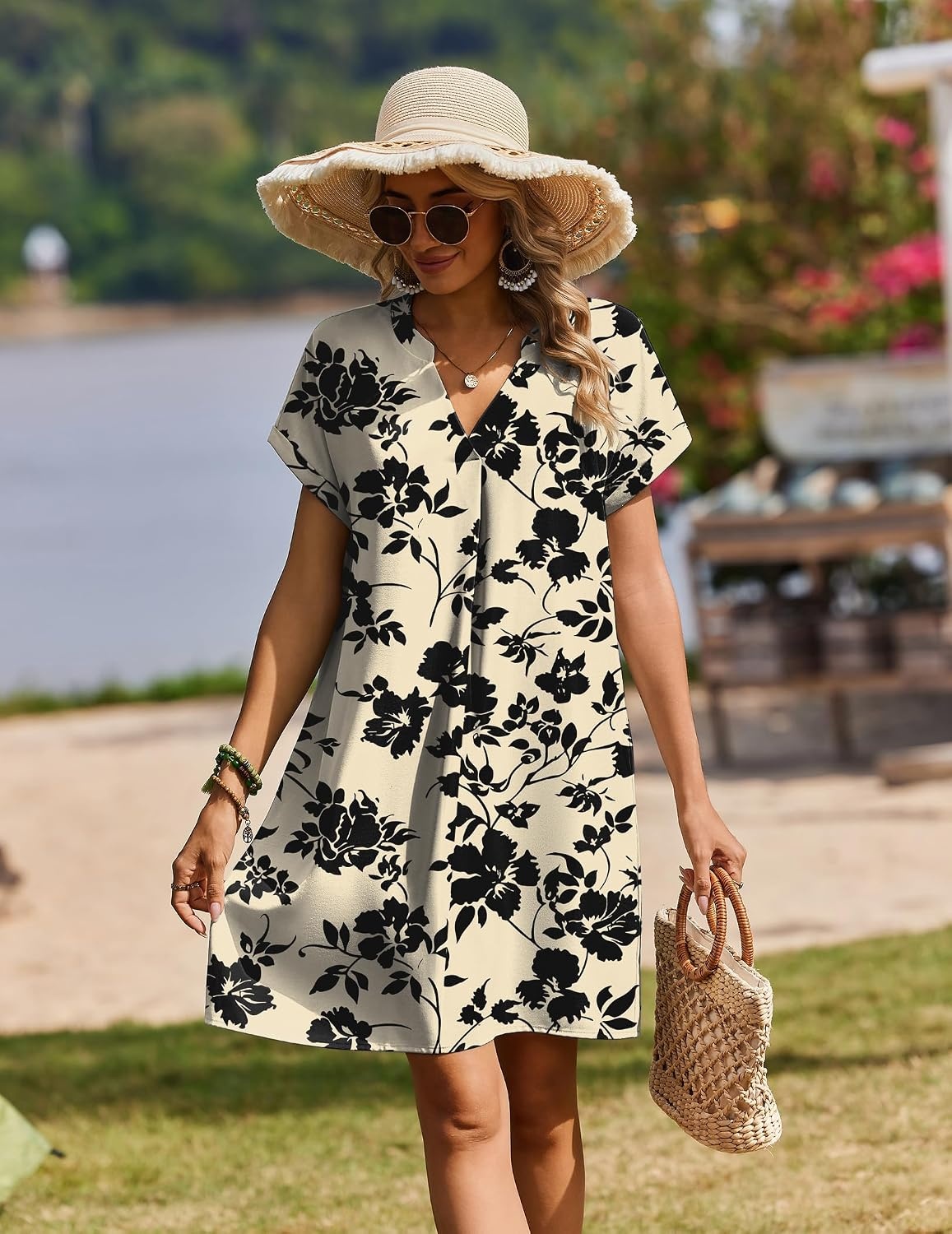 image:imageZeagoo Summer Dresses for Women Shift Dress Casual Mini Vacation SundressBeige Floral