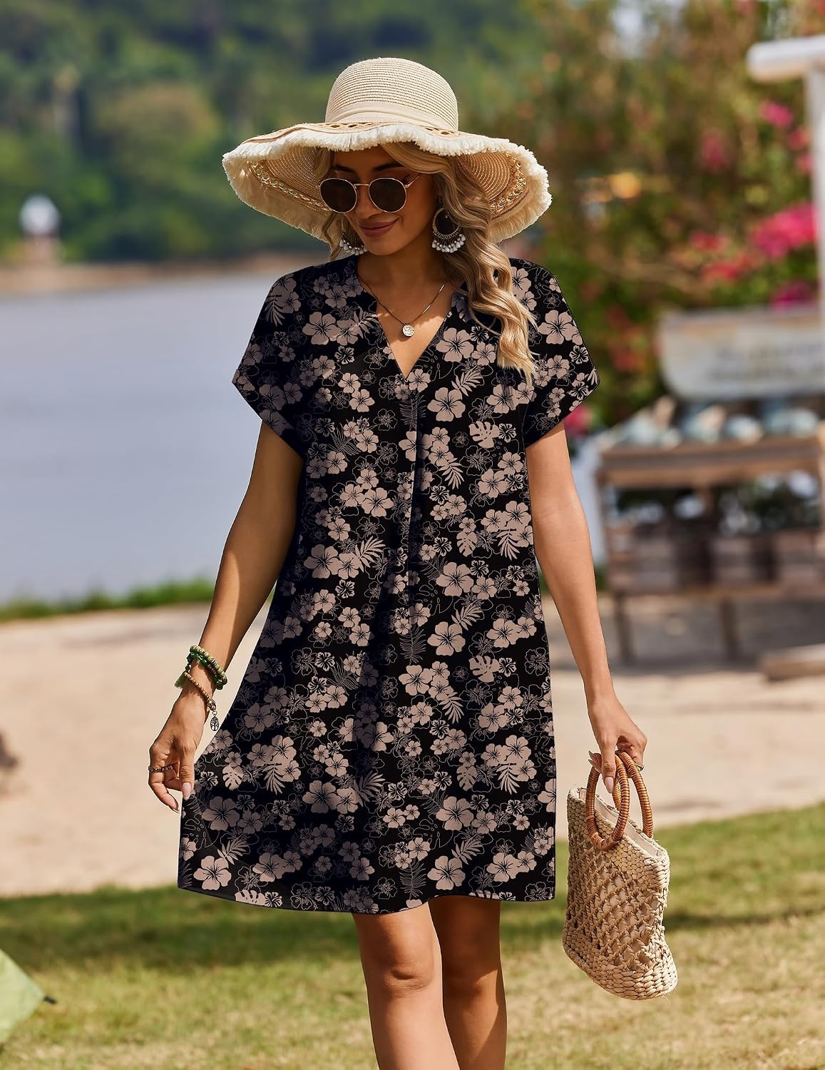 image:imageZeagoo Summer Dresses for Women Shift Dress Casual Mini Vacation SundressBlack Floral