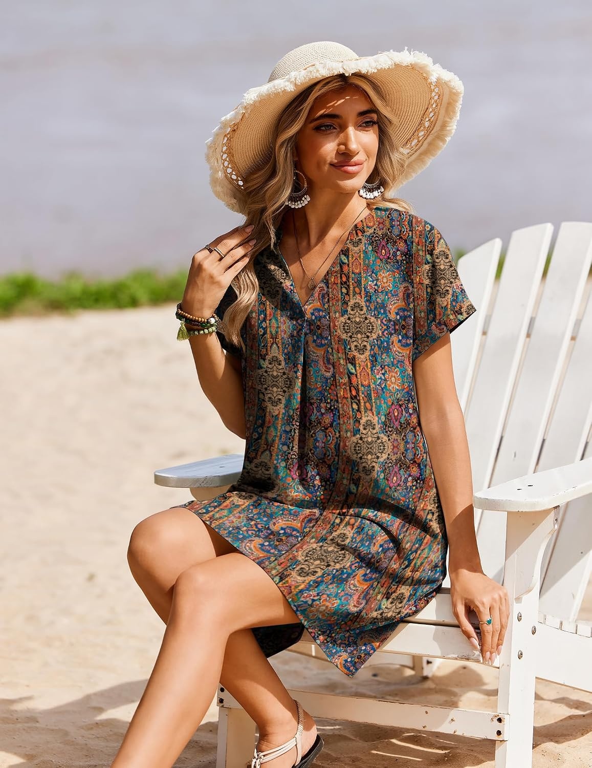 image:imageZeagoo Summer Dresses for Women Shift Dress Casual Mini Vacation SundressBrown Floral