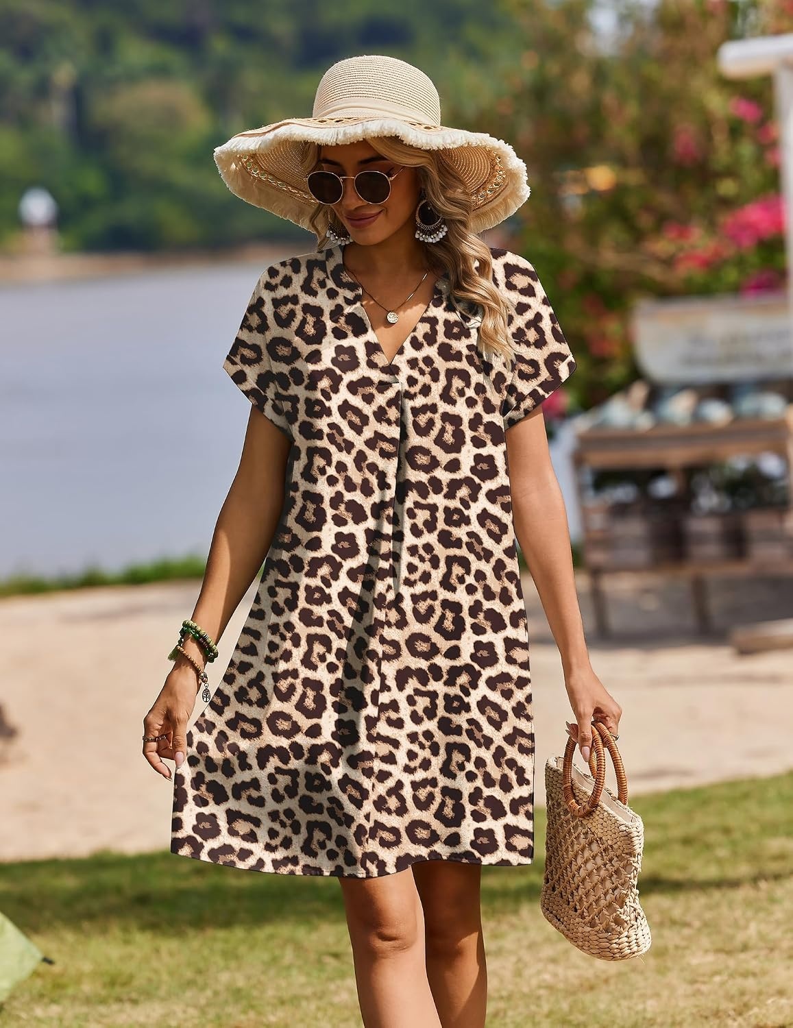 image:imageZeagoo Summer Dresses for Women Shift Dress Casual Mini Vacation SundressBrown Leopard