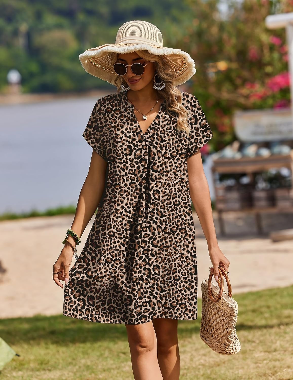 image:imageZeagoo Summer Dresses for Women Shift Dress Casual Mini Vacation SundressBrown Leopard An136