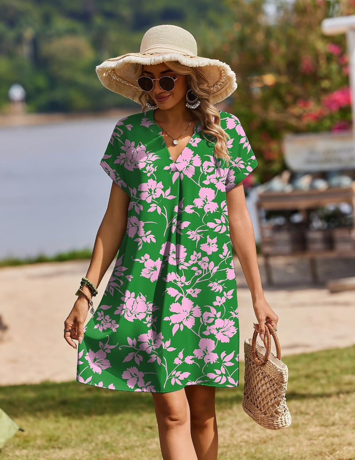 image:imageZeagoo Summer Dresses for Women Shift Dress Casual Mini Vacation SundressGreen Floral