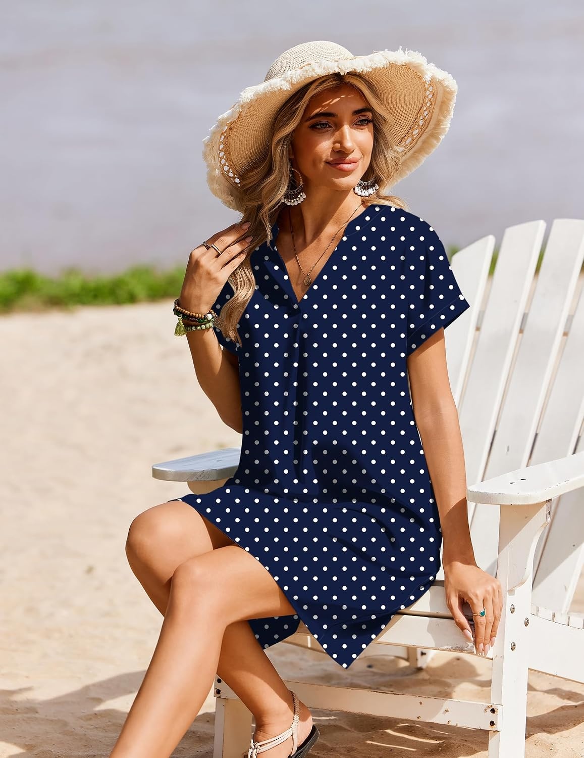 image:imageZeagoo Summer Dresses for Women Shift Dress Casual Mini Vacation SundressNavy Dot
