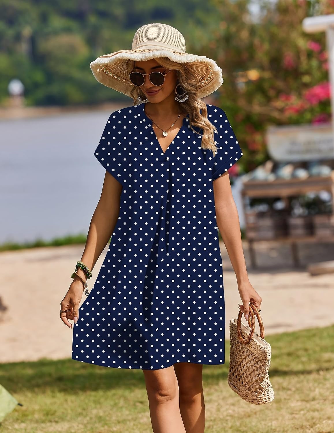 image:imageZeagoo Summer Dresses for Women Shift Dress Casual Mini Vacation SundressNavy Dot