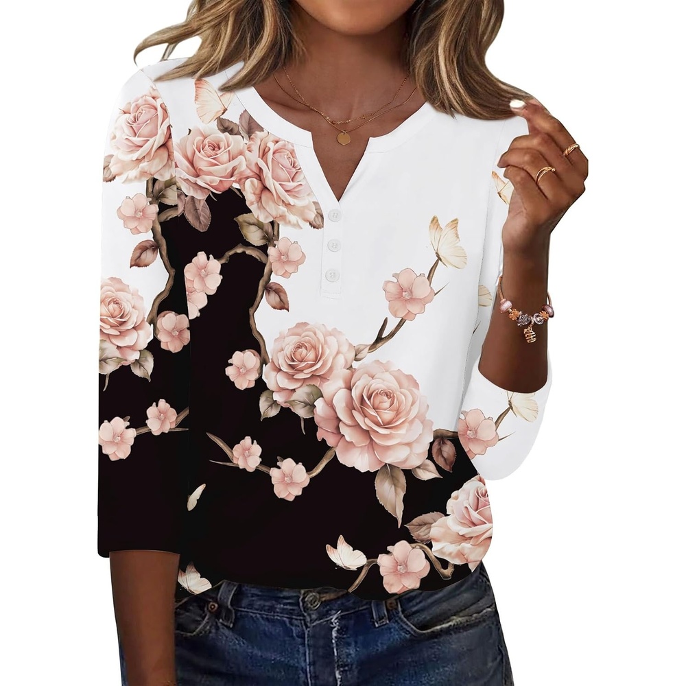 image:imageZeagoo 34 Length Sleeve Womens Tops Casual Dressy Summer Fall ShirtsFloral 347