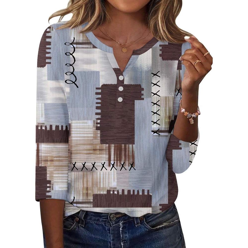 image:imageZeagoo 34 Length Sleeve Womens Tops Casual Dressy Summer Fall ShirtsGeometric Multicolor