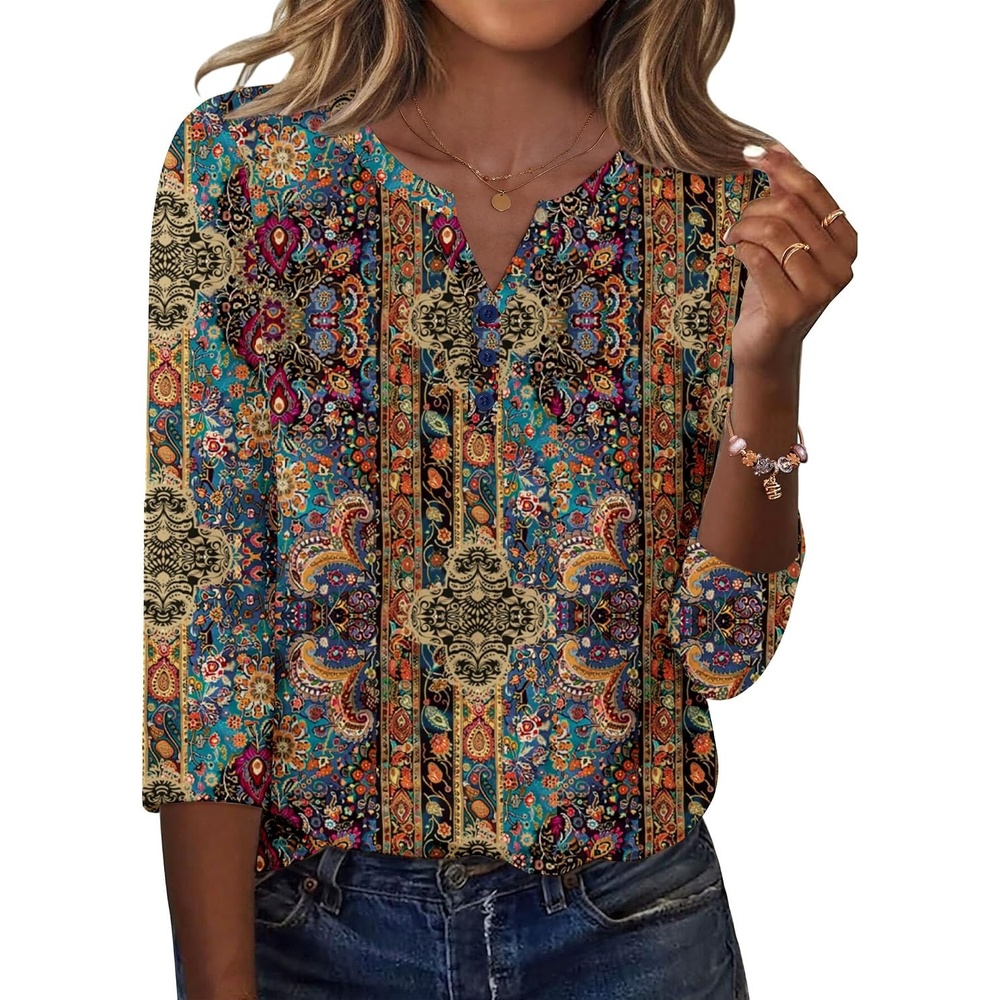 image:imageZeagoo 34 Length Sleeve Womens Tops Casual Dressy Summer Fall ShirtsMulticolor 721