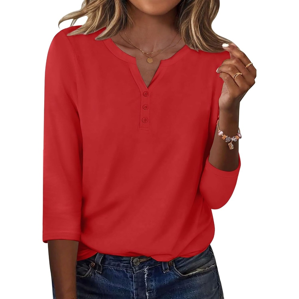 image:imageZeagoo 34 Length Sleeve Womens Tops Casual Dressy Summer Fall ShirtsRed