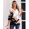 Zeagoo 3/4 Length Sleeve Womens Tops Casual Dressy Summer Fall Shirts(Floral 347)
