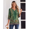 Zeagoo 3/4 Length Sleeve Womens Tops Casual Dressy Summer Fall Shirts(Green Floral)