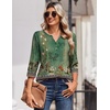 Zeagoo 3/4 Length Sleeve Womens Tops Casual Dressy Summer Fall Shirts(Green Floral)