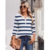 Zeagoo 3/4 Length Sleeve Womens Tops Casual Dressy Summer Fall Shirts(Navy Stripes)
