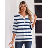 Zeagoo 3/4 Length Sleeve Womens Tops Casual Dressy Summer Fall Shirts(Navy Stripes)