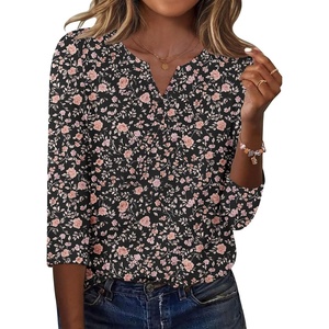 Zeagoo 3/4 Length Sleeve Womens Tops Casual Dressy Summer Fall Shirts(Black Floral)