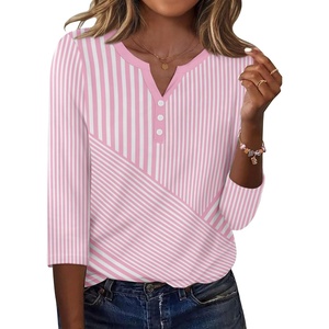 Zeagoo 3/4 Length Sleeve Womens Tops Casual Dressy Summer Fall Shirts(Pink Stripes)