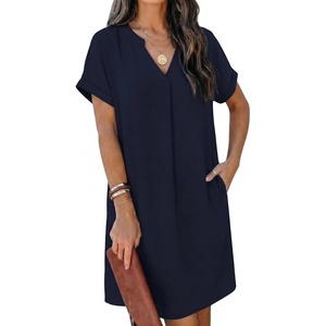 Zeagoo Summer Dresses for Women Shift Dress Casual Mini Vacation Sundress(02 Solid Navy)
