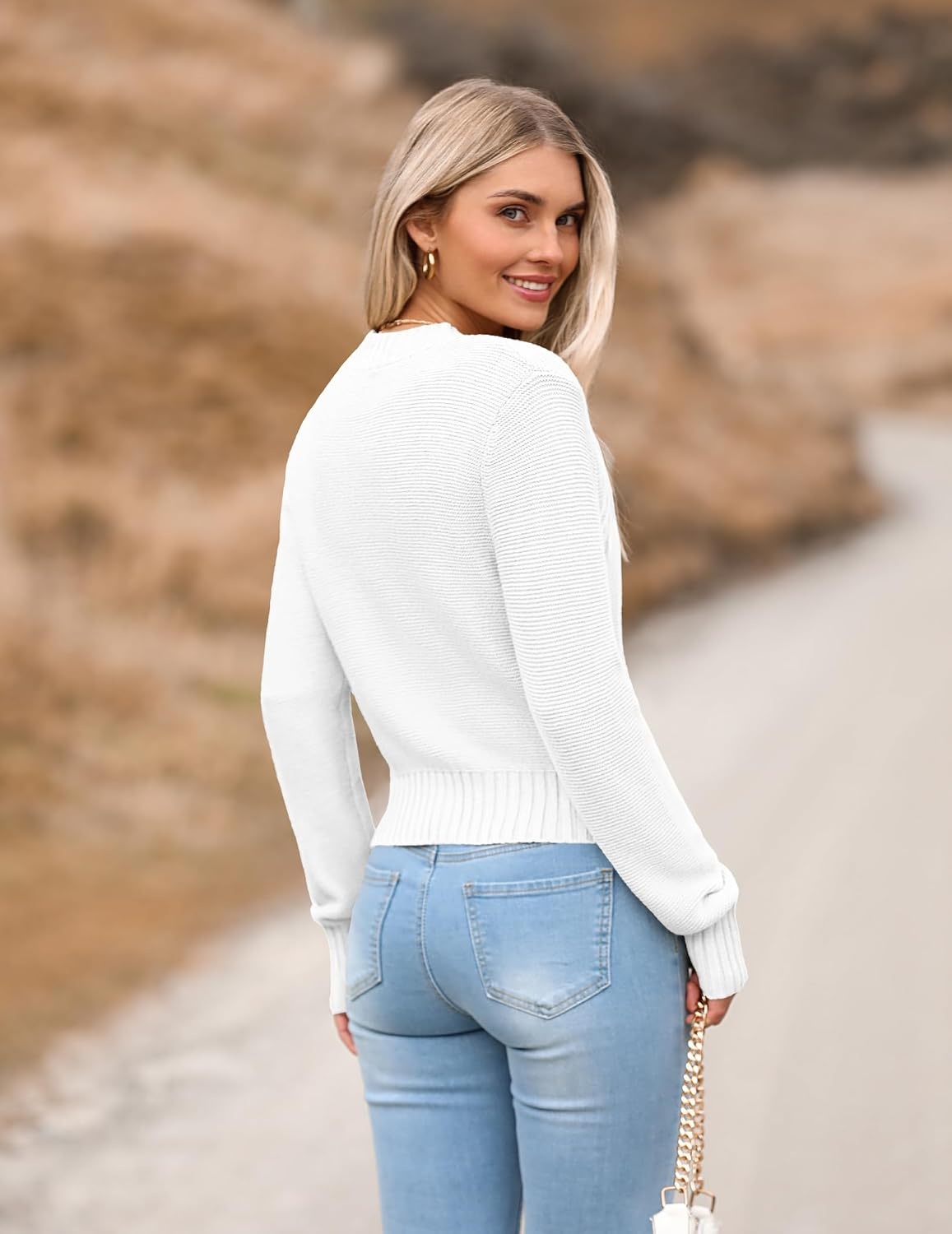 image:imageZeagoo Womens 2026 Fall Crewneck Cropped Sweaters Long Sleeve Knit TopsAwhite