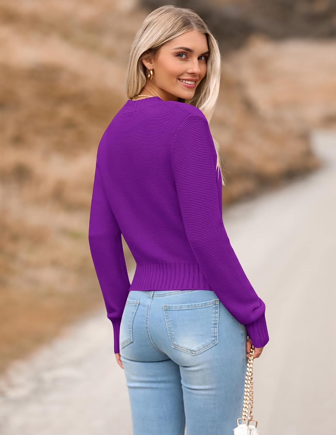 image:imageZeagoo Womens 2026 Fall Crewneck Cropped Sweaters Long Sleeve Knit TopsDark Purple
