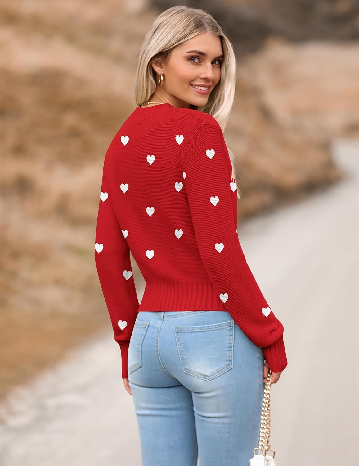 image:imageZeagoo Womens 2026 Fall Crewneck Cropped Sweaters Long Sleeve Knit TopsRed White Heart