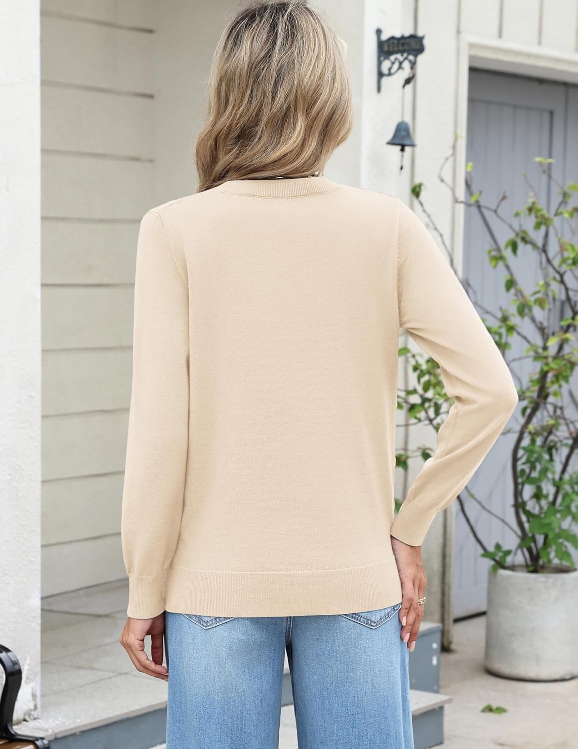 image:imageZeagoo Womens 2026 Fall Long Sleeve Sweaters V Neck Dressy Casual TopsBeige