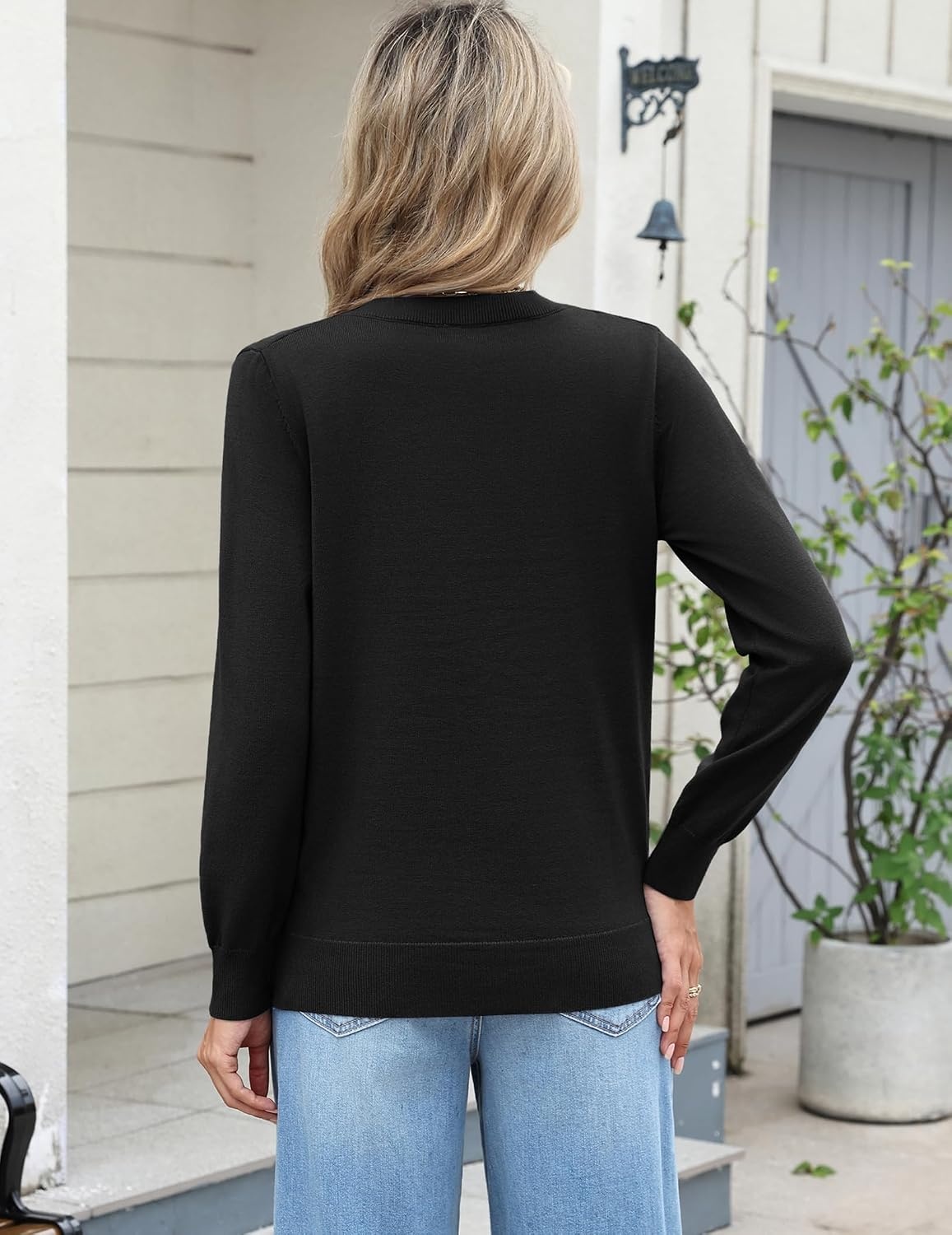 image:imageZeagoo Womens 2026 Fall Long Sleeve Sweaters V Neck Dressy Casual TopsBlack