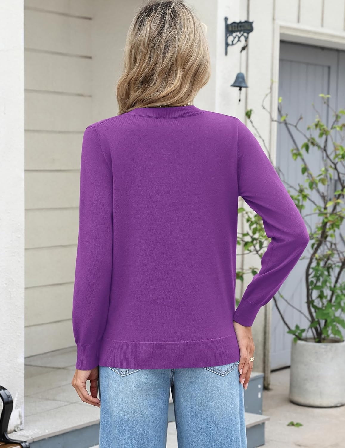 image:imageZeagoo Womens 2026 Fall Long Sleeve Sweaters V Neck Dressy Casual TopsDark Purple