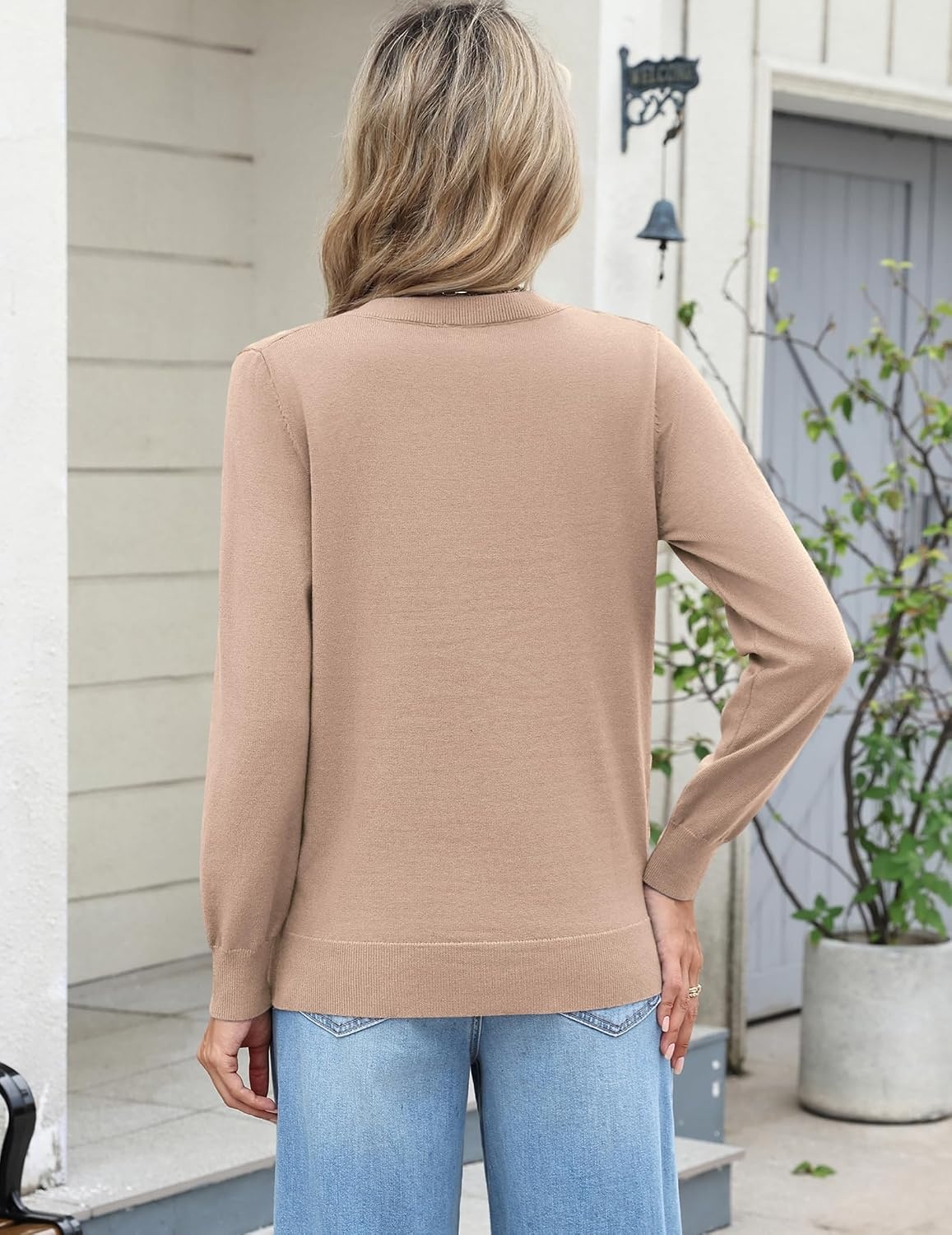 image:imageZeagoo Womens 2026 Fall Long Sleeve Sweaters V Neck Dressy Casual TopsKhaki