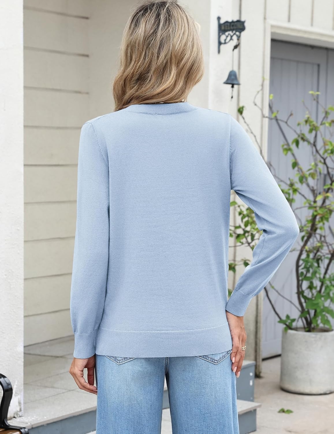 image:imageZeagoo Womens 2026 Fall Long Sleeve Sweaters V Neck Dressy Casual TopsLight Blue