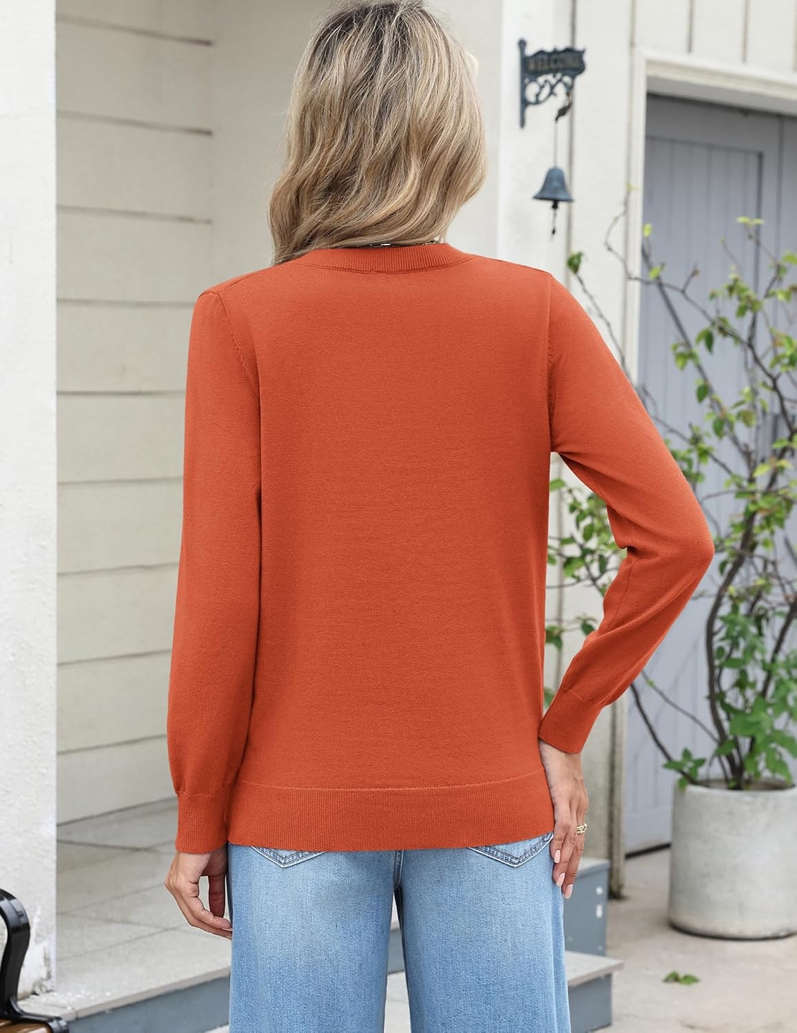 image:imageZeagoo Womens 2026 Fall Long Sleeve Sweaters V Neck Dressy Casual TopsOrange