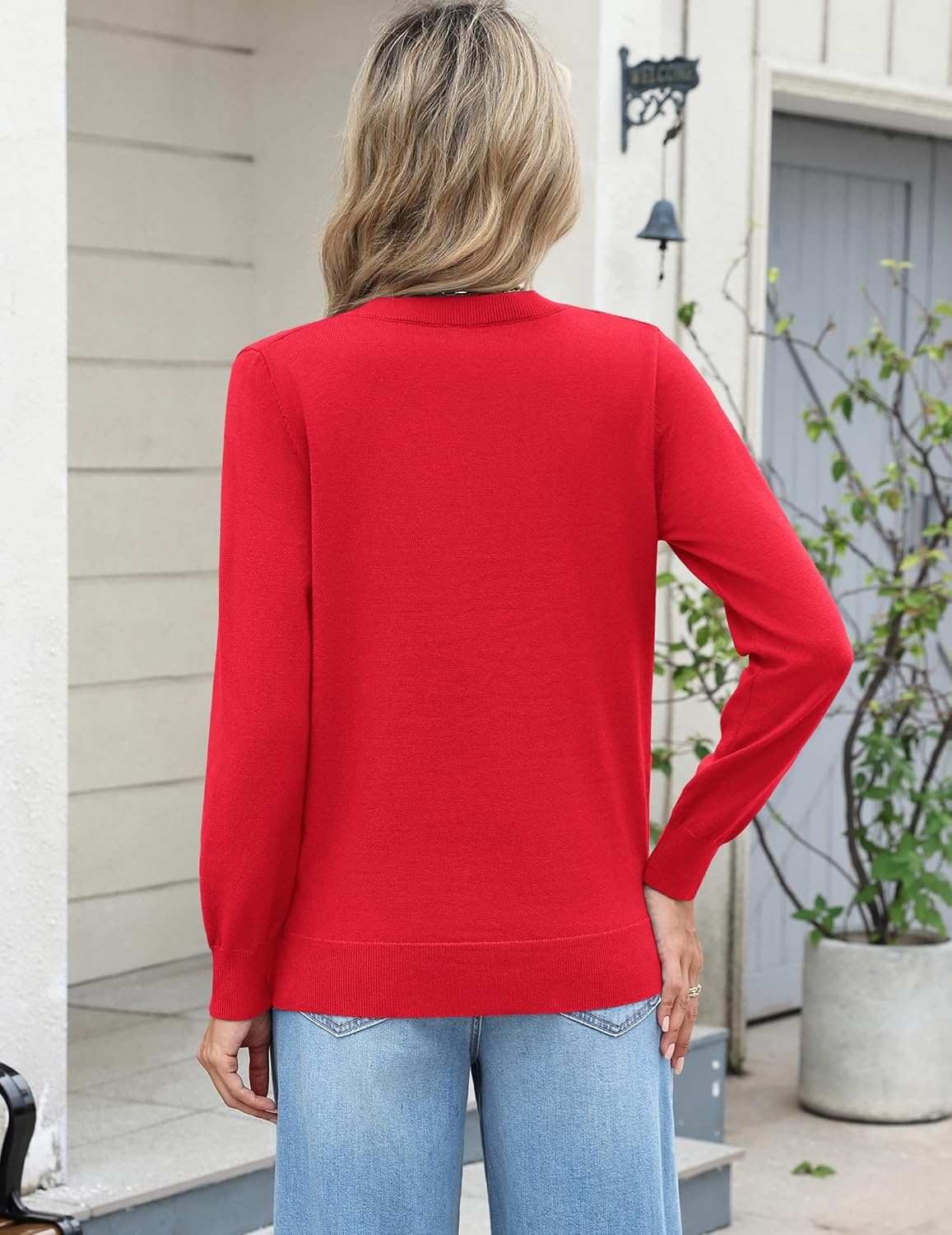 image:imageZeagoo Womens 2026 Fall Long Sleeve Sweaters V Neck Dressy Casual TopsRed