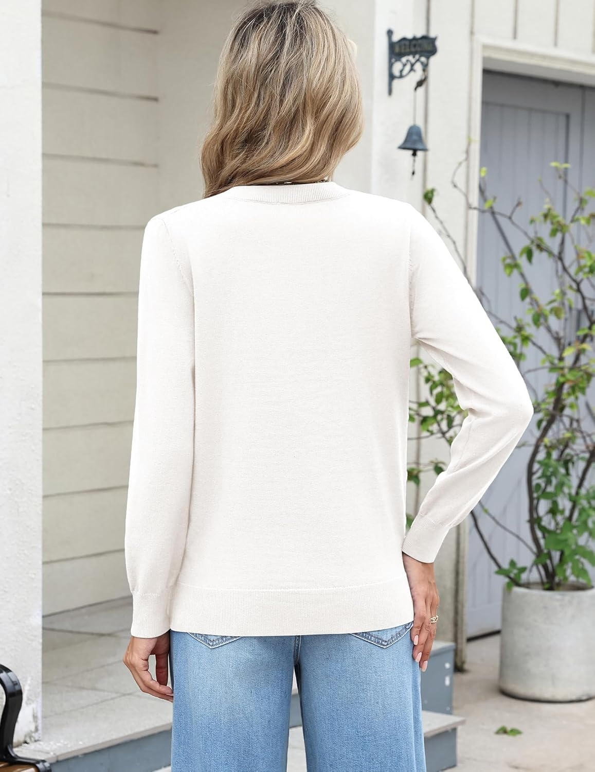 image:imageZeagoo Womens 2026 Fall Long Sleeve Sweaters V Neck Dressy Casual TopsWhite