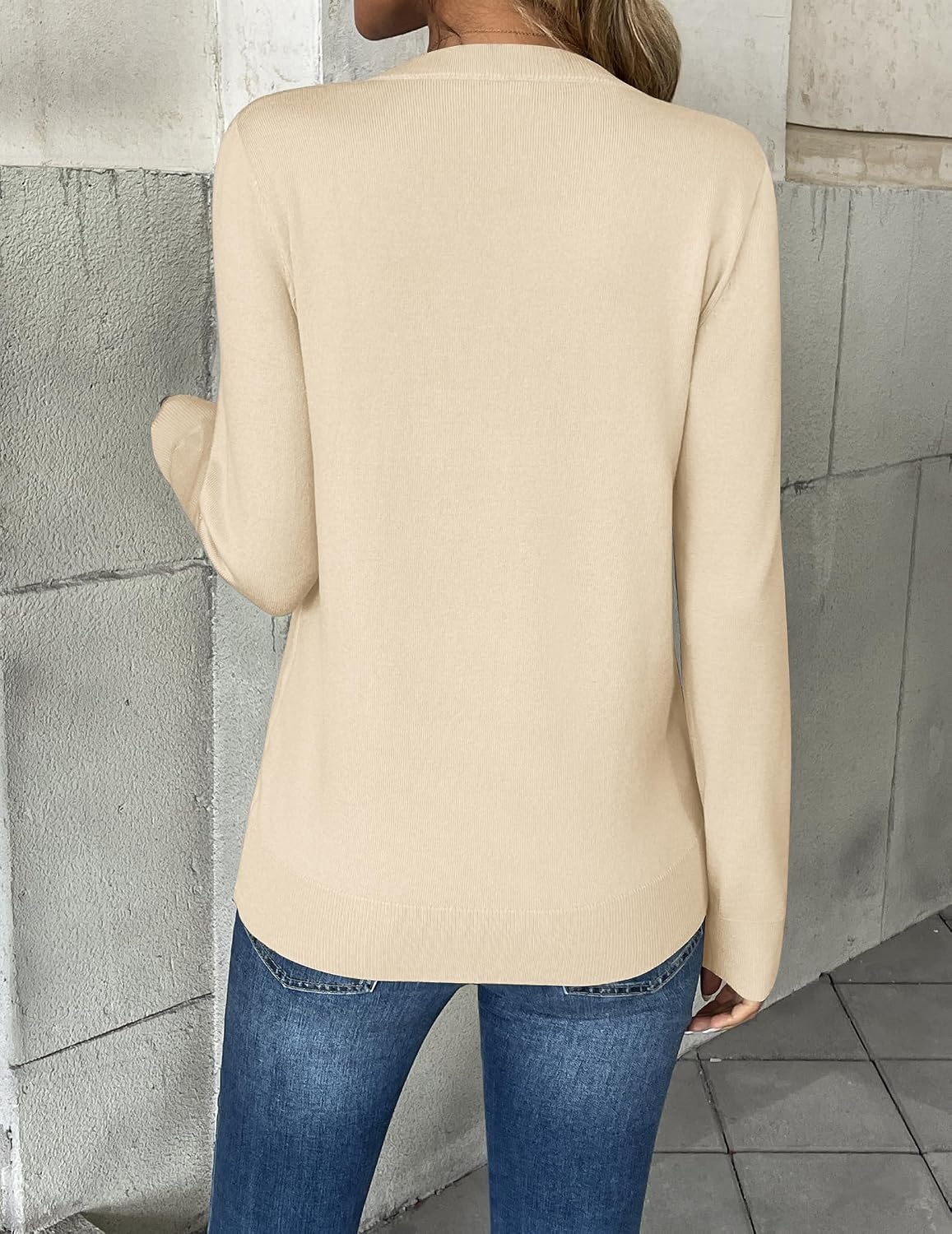 image:imageZeagoo Womens 2026 Fall V Neck Sweaters Long Sleeve Tops Fashion ClothingApricot
