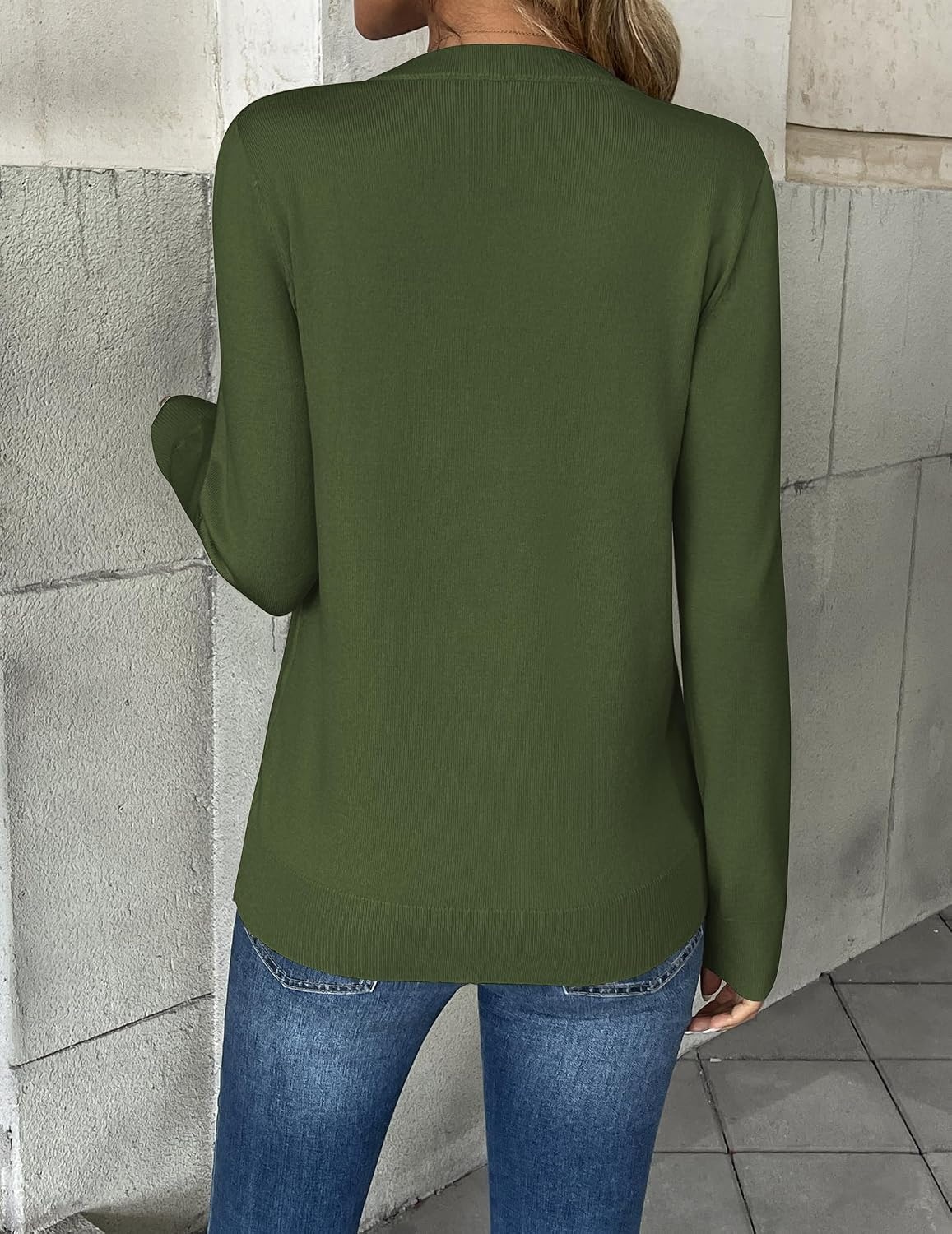 image:imageZeagoo Womens 2026 Fall V Neck Sweaters Long Sleeve Tops Fashion ClothingArmy Green