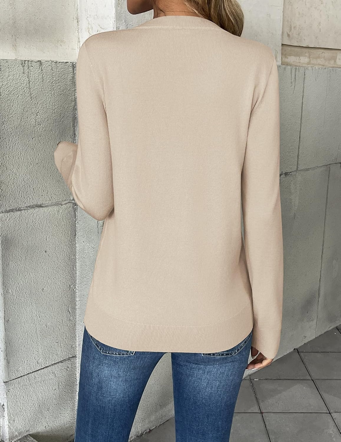 image:imageZeagoo Womens 2026 Fall V Neck Sweaters Long Sleeve Tops Fashion ClothingBeige