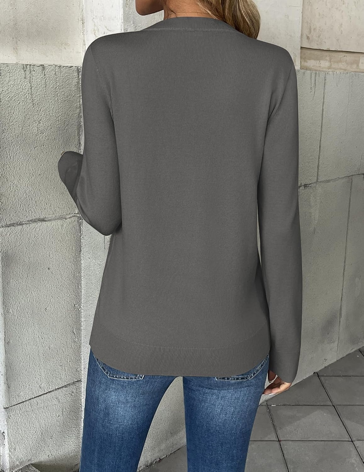 image:imageZeagoo Womens 2026 Fall V Neck Sweaters Long Sleeve Tops Fashion ClothingDark Gray