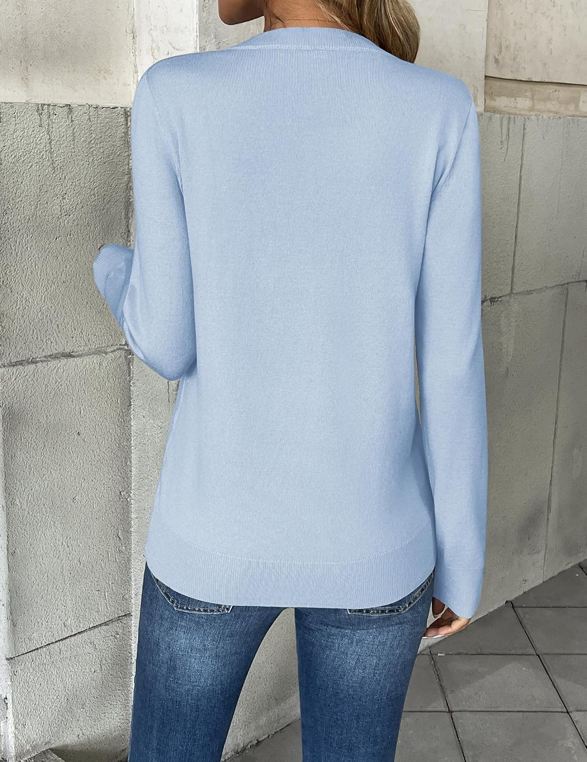 image:imageZeagoo Womens 2026 Fall V Neck Sweaters Long Sleeve Tops Fashion ClothingLight Blue