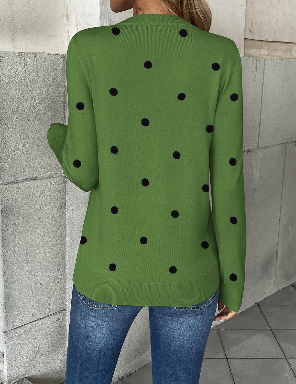 image:imageZeagoo Womens 2026 Fall V Neck Sweaters Long Sleeve Tops Fashion ClothingPolka Dotgreen